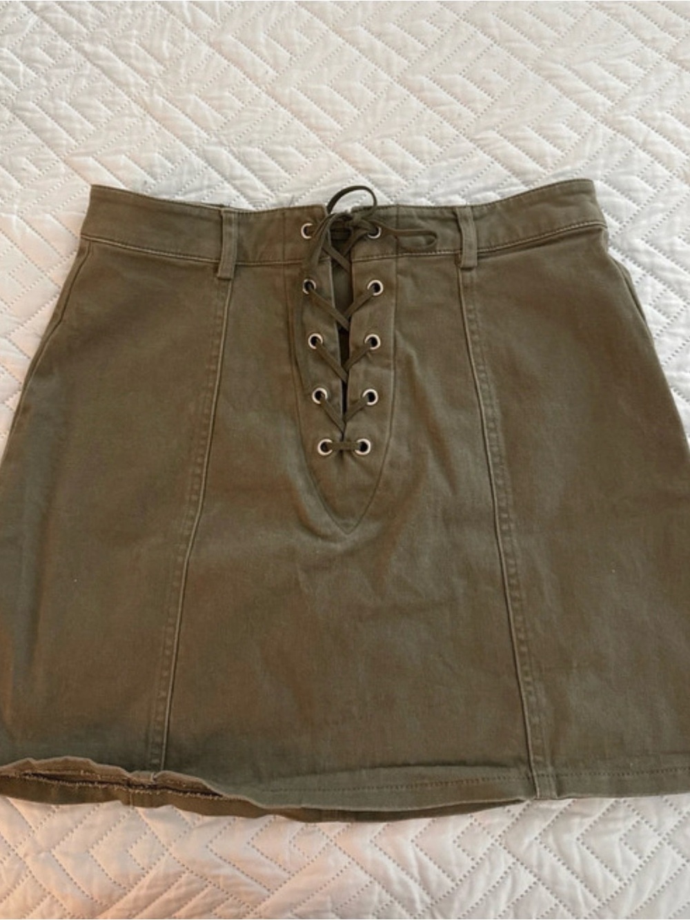 Lace-Up Olive Green Mini Skirt